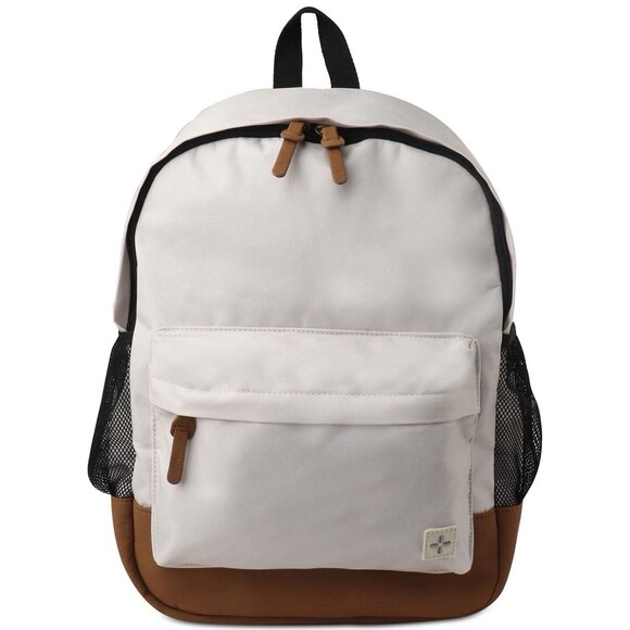 SUN + STONE White Tan Backpack Colorblock Canvas School Laptop Bookbag RILEY - Picture 1 of 3